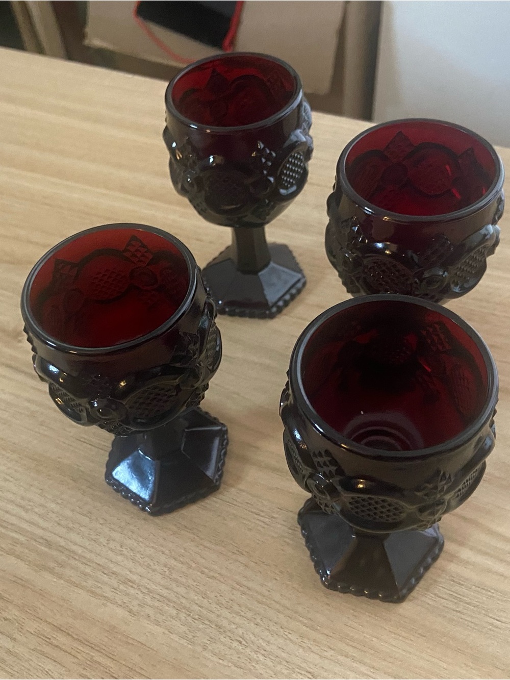 Avon Deep Ruby Red Pressed Glass Goblet